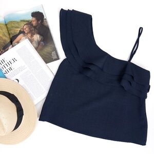 J.O.A.  Black One-Shoulder Ruffled Top